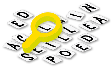Picture of a magnifying glass over a collection of letters.